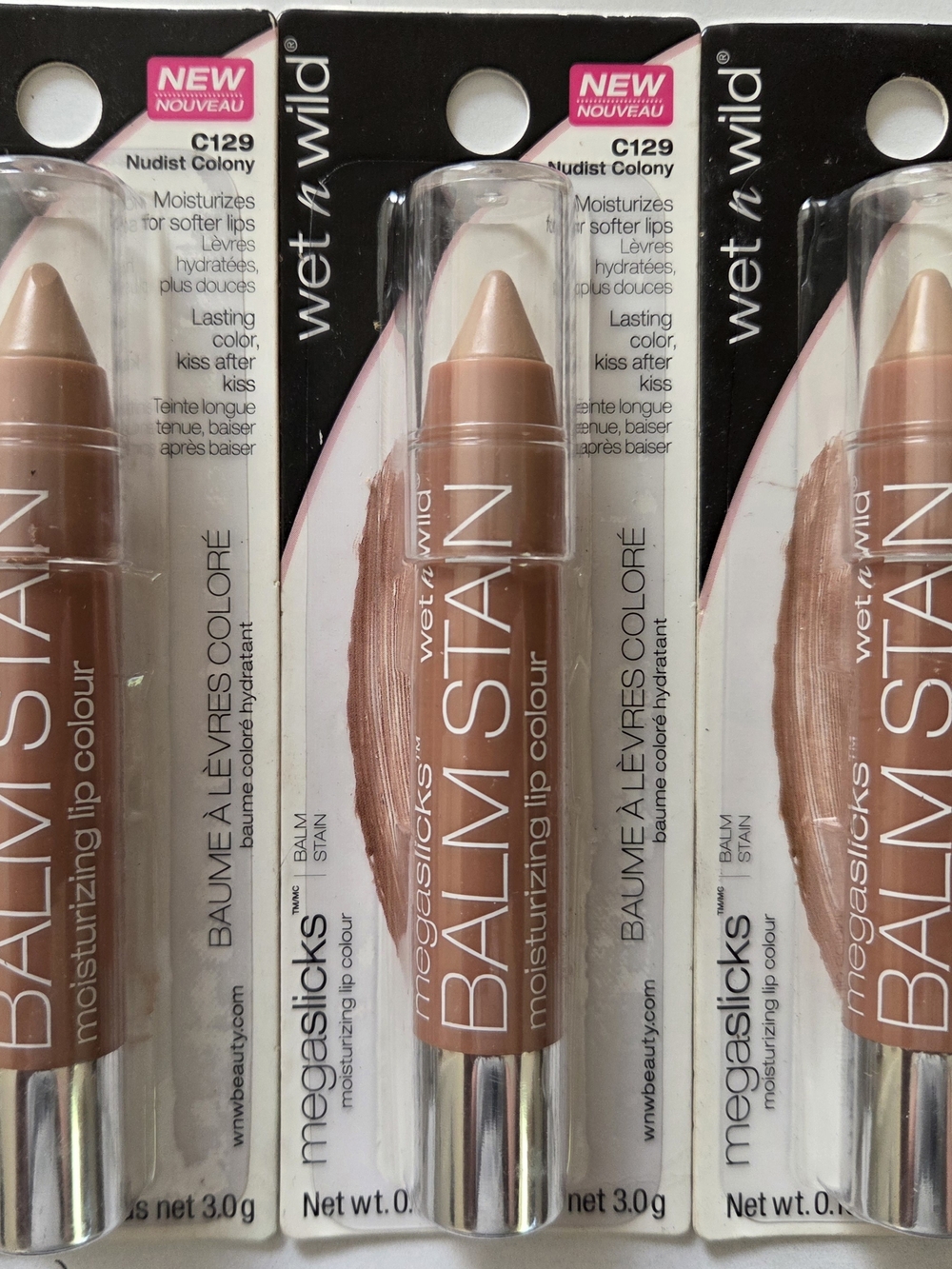 Wet n Wild Nudist Colony C129 MegaSlicks Lip Balm Stain - Warm Nude (Pack of 3)